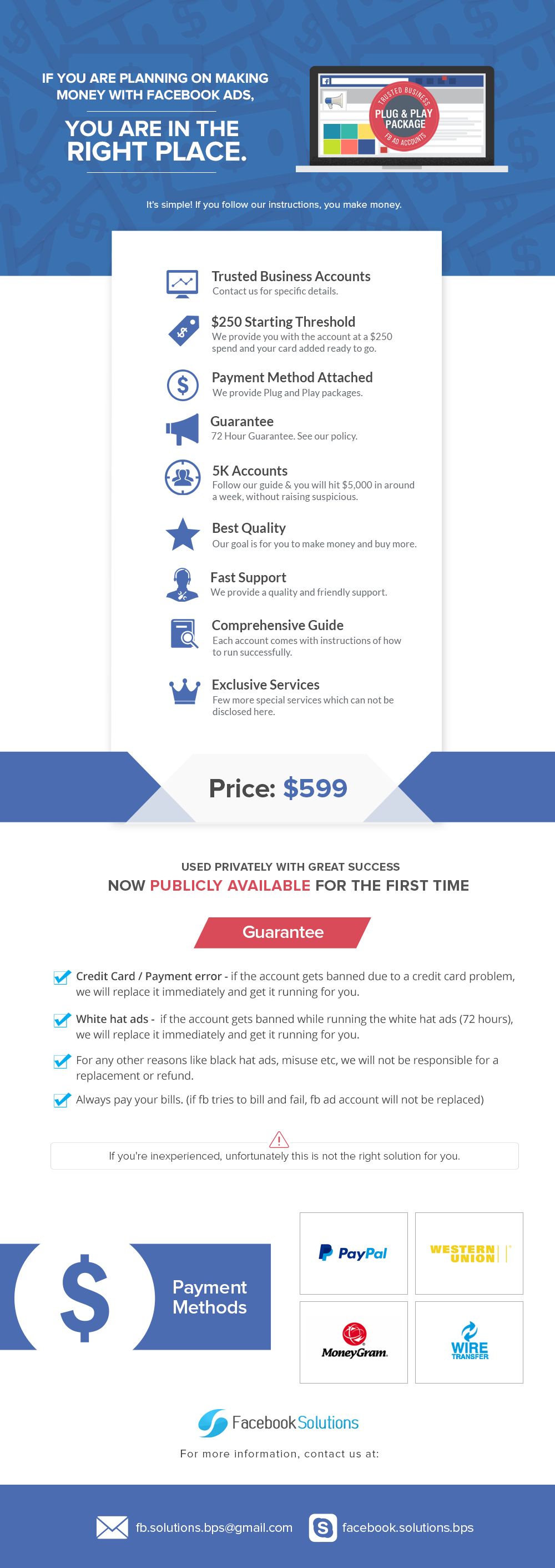 FACEBOOK AD ACCOUNTS For Sale BUSINESS MANAGER FB ADS 250 THRESHOLD